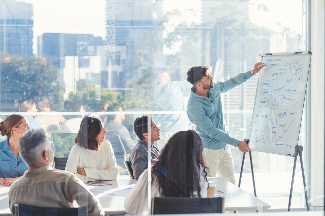 Corporate board director holding a meeting representing board management