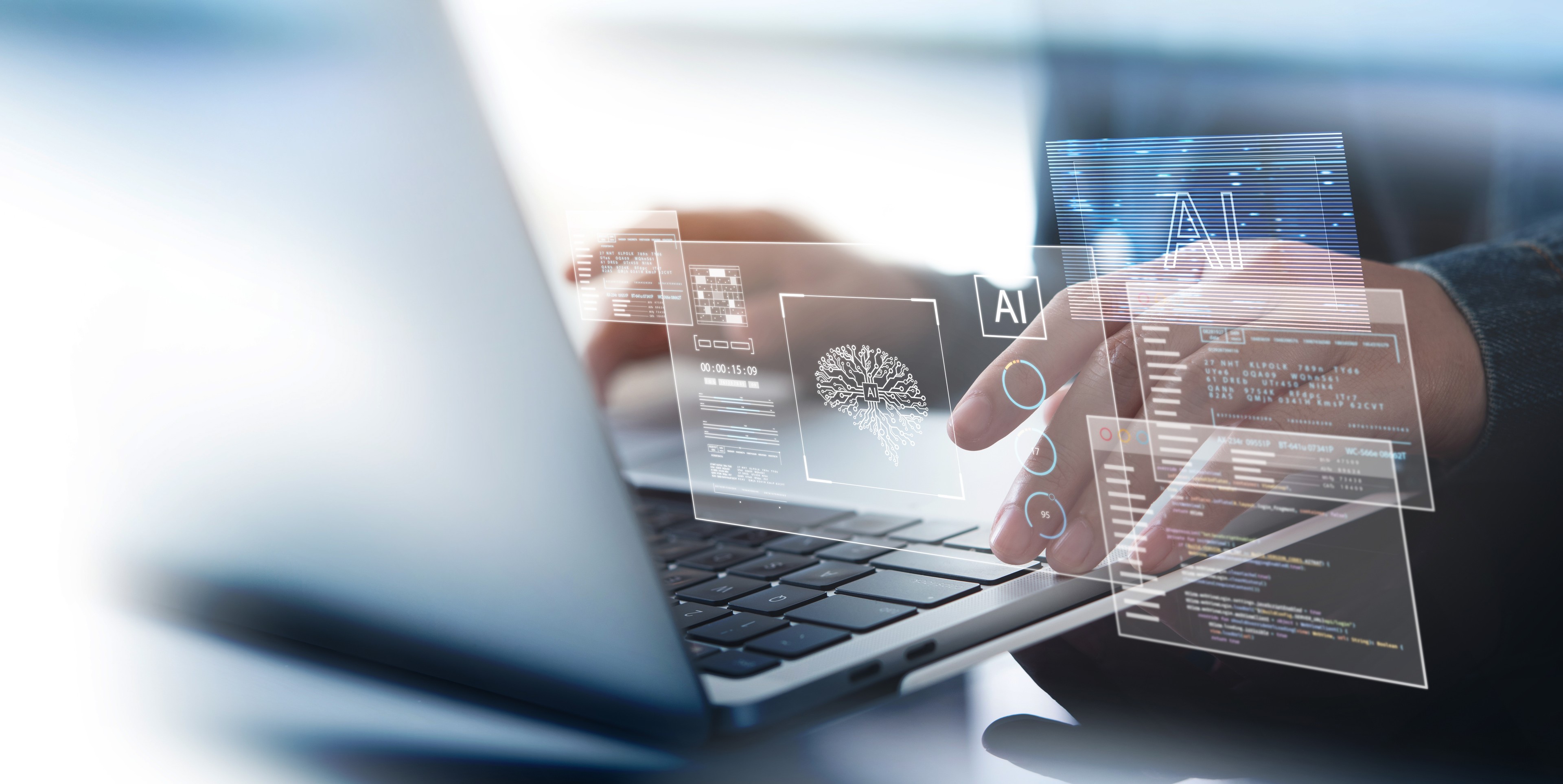 AI Artificial Intelligence. Business man using AI technology for data analysis